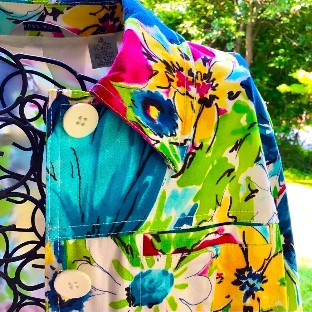 LAURA ASHLEY ABSTRACT ART BRIGHT FLORAL JACKET S NWT - Picture 10 of 11